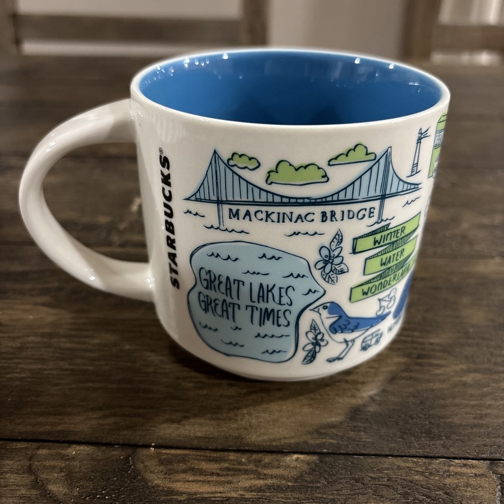 Starbucks Been There Series Michigan Mug 14oz Blue Interior 2018 Coffee Cup - Picture 2 of 6